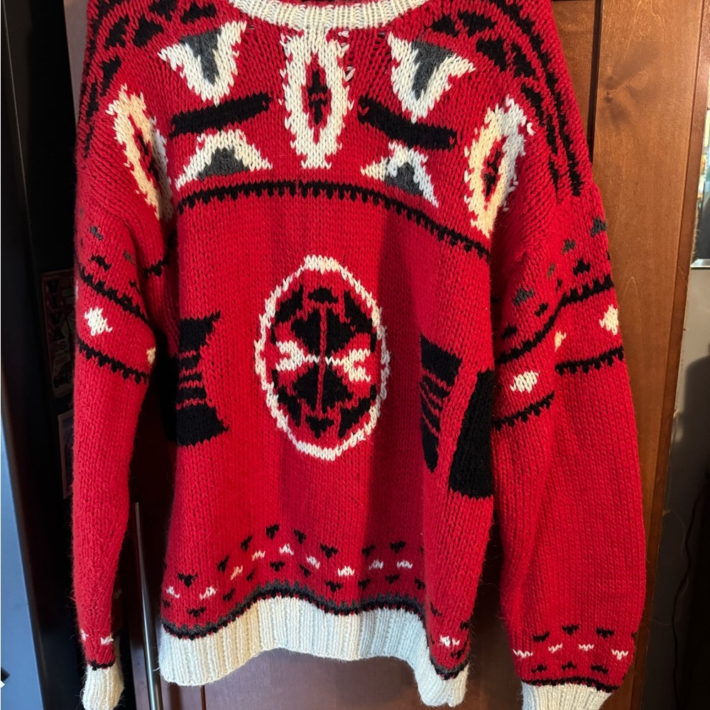 Vintage Men’s Red and Black hand Knit Sweater for the Men’s Store
